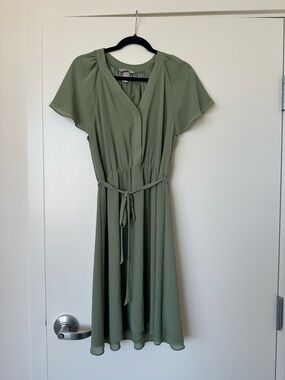H&M Sage Green Wrap Dress with Tie Waist